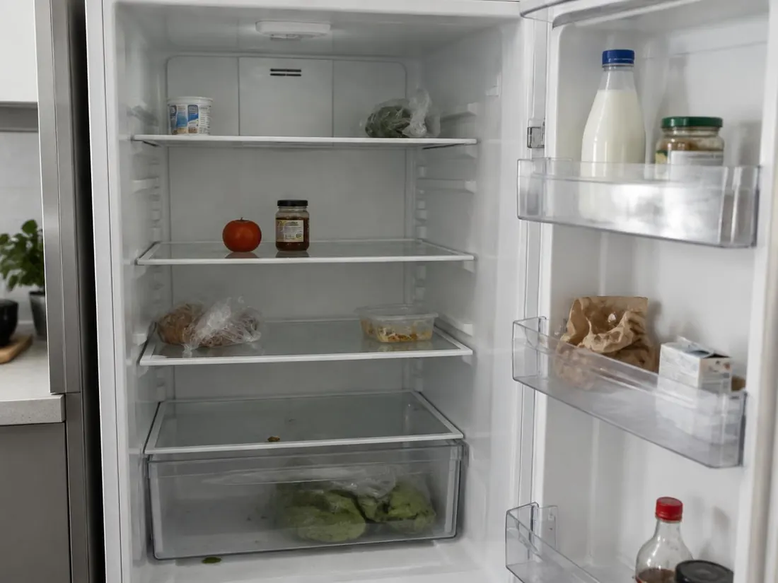 Avant : un frigo presque vide et peu organisé (photo provisoire)